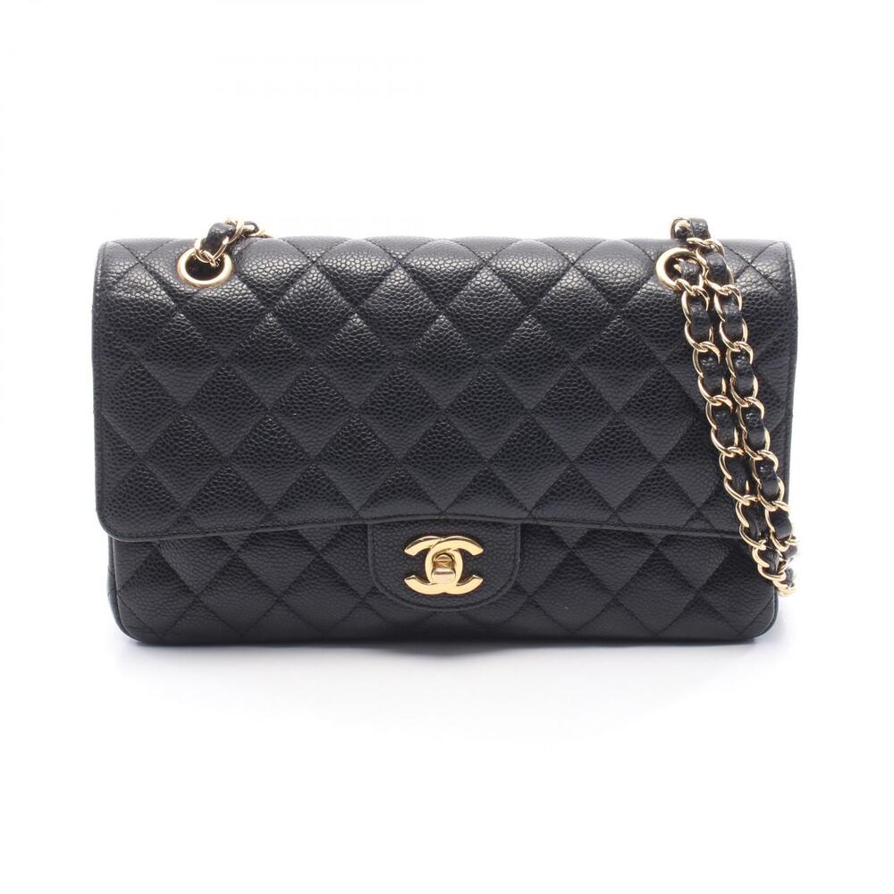 Chanel Matelasse Double Flap Shoulder Bag Leather Calfskin Cowhide Black